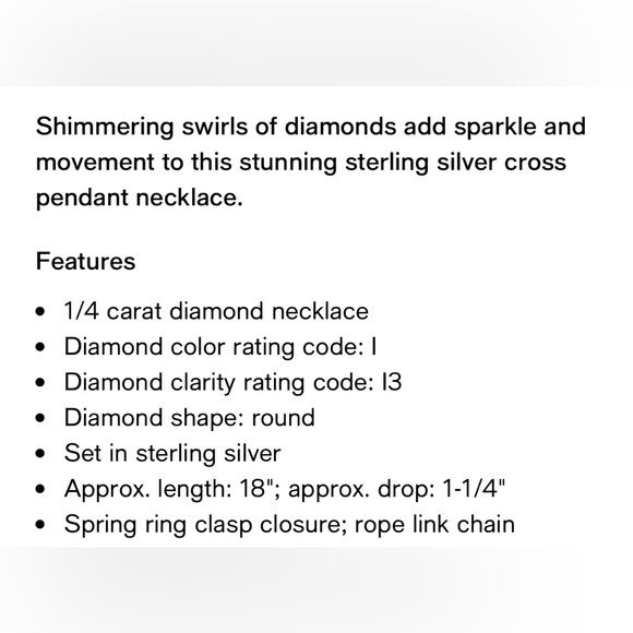 NWT Elegant Diamond Silver Cross Pendant Necklace - Picture 3 of 4